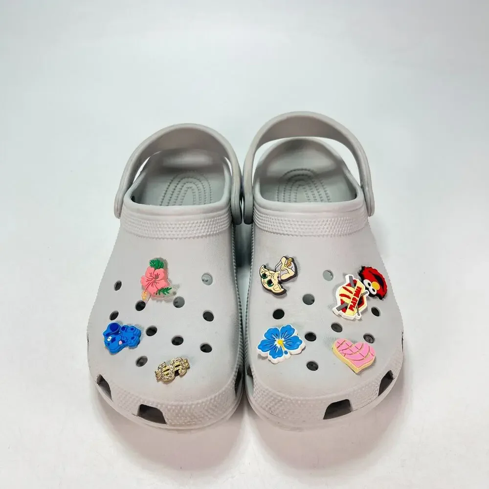 Crocs Classic Clog Light Grey Casual Jibbitz Charms Slip On Shoes Men's Size 8
